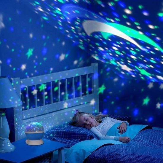 Woody Sofia   Renkli Ay Yıldız Tavan Yansıtma Pilli Led Gece Lamba