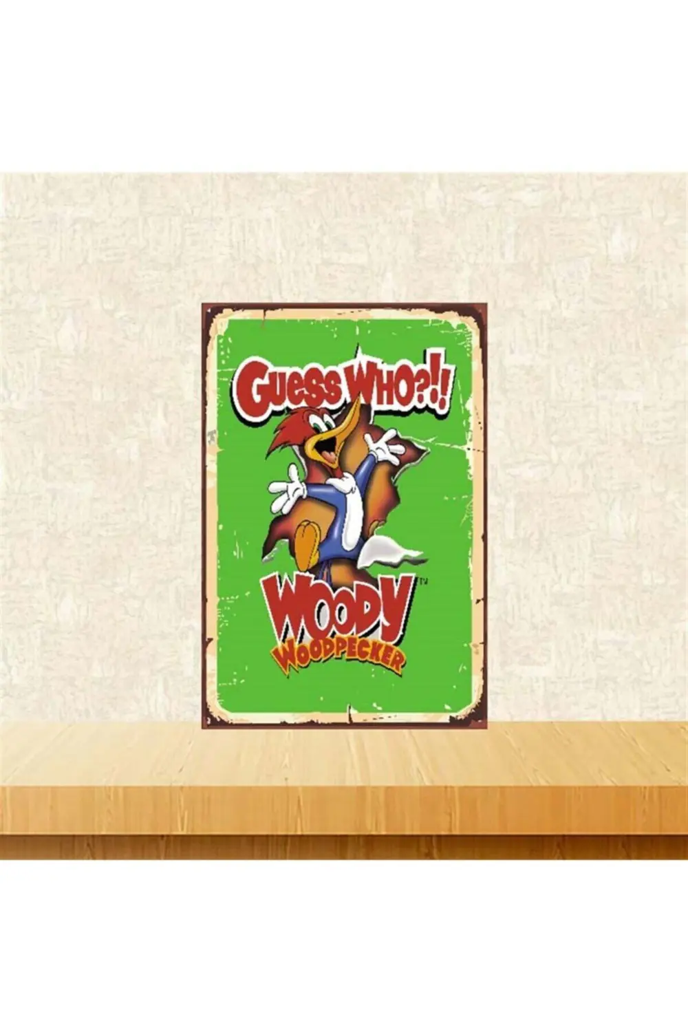 Woody Woodpecker Tasarımlı Retro Ahşap Poster 20-30 cm
