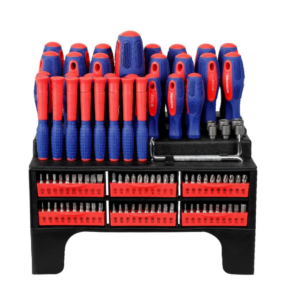 WORKPRO WP200560 100 Parça Duvar Askı Aparatlı Profesyonel CR-V Manyetik Tornavida ve Bits Uç Seti