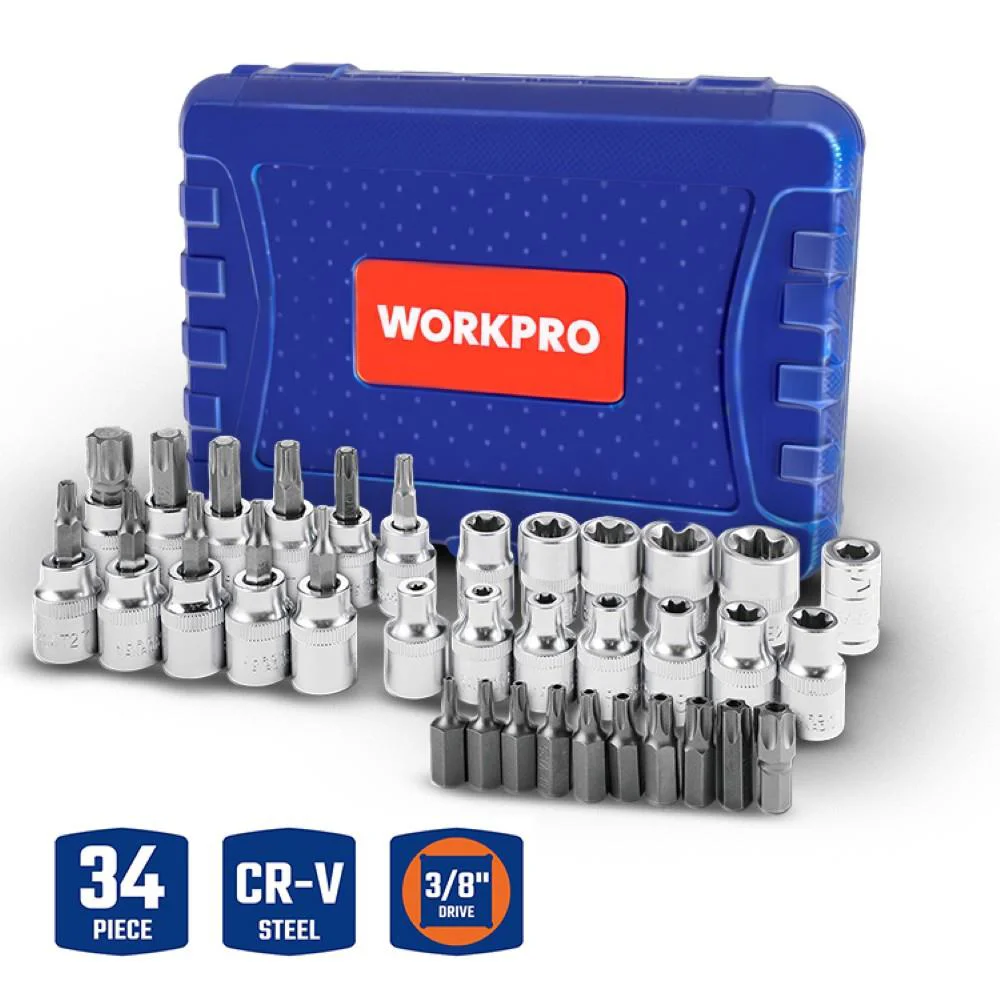 WORKPRO WP202595 3/8'’ CR-V 34 Parça Ağır Hizmet Torx Lokma Takımı (E/T Serisi) WORKPRO WP202595 3/8'’ CR-V 34 Parça Ağır Hizmet Torx Lokma Takımı (E/T Serisi)