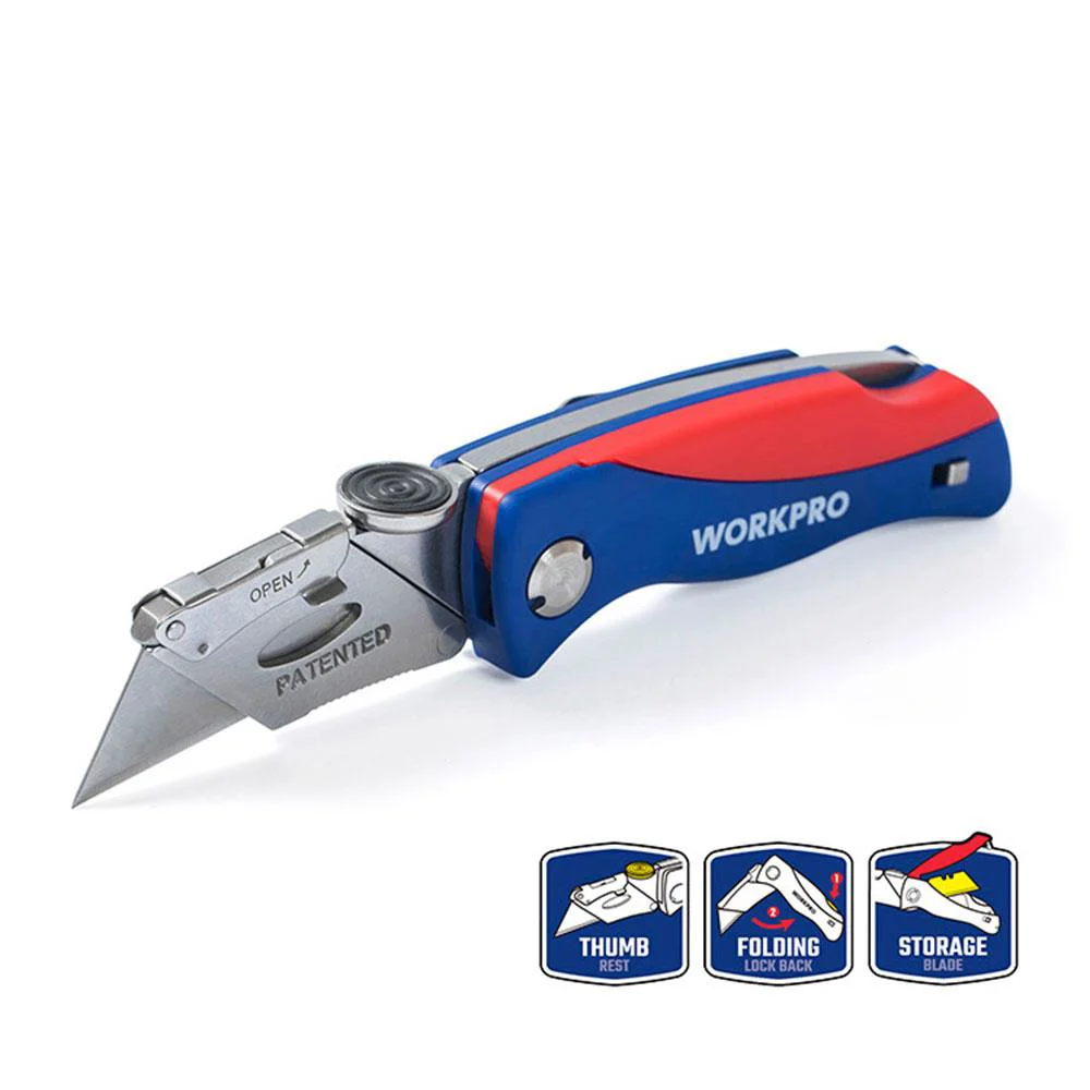 WORKPRO WP211006 Ağır Hizmet Paslanmaz Çelik Gövde Katlanır Rötuş Maket Bıçağı + 6 Adet Yedek Bıçak WORKPRO WP211006 Ağır Hizmet Paslanmaz Çelik Gövde Katlanır Rötuş Maket Bıçağı + 6 Adet Yedek Bıçak