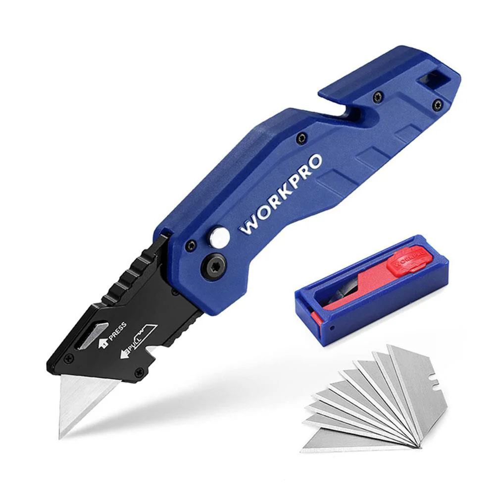 WORKPRO WP211008 Profesyonel Katlanır Çok Amaçlı Rötuş Maket Bıçağı + 10 Adet Yedek Bıçak WORKPRO WP211008 Profesyonel Katlanır Çok Amaçlı Rötuş Maket Bıçağı + 10 Adet Yedek Bıçak