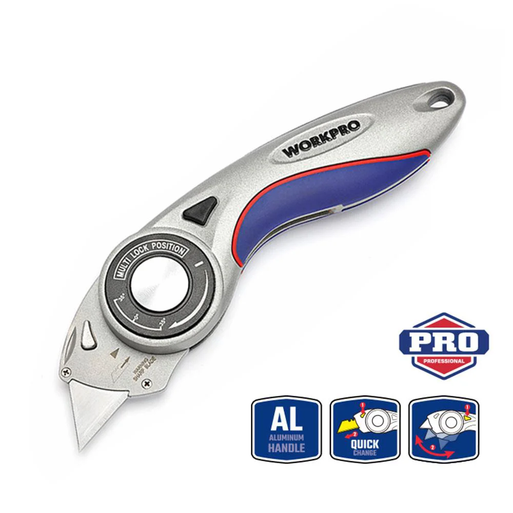 WORKPRO WP211013 Ağır Hizmet Alüminyum Gövde Açı Ayarlı Katlanır Rötuş Maket Bıçağı + 5 Adet Yedek Bıçak WORKPRO WP211013 Ağır Hizmet Alüminyum Gövde Açı Ayarlı Katlanır Rötuş Maket Bıçağı + 5 Adet Yedek Bıçak