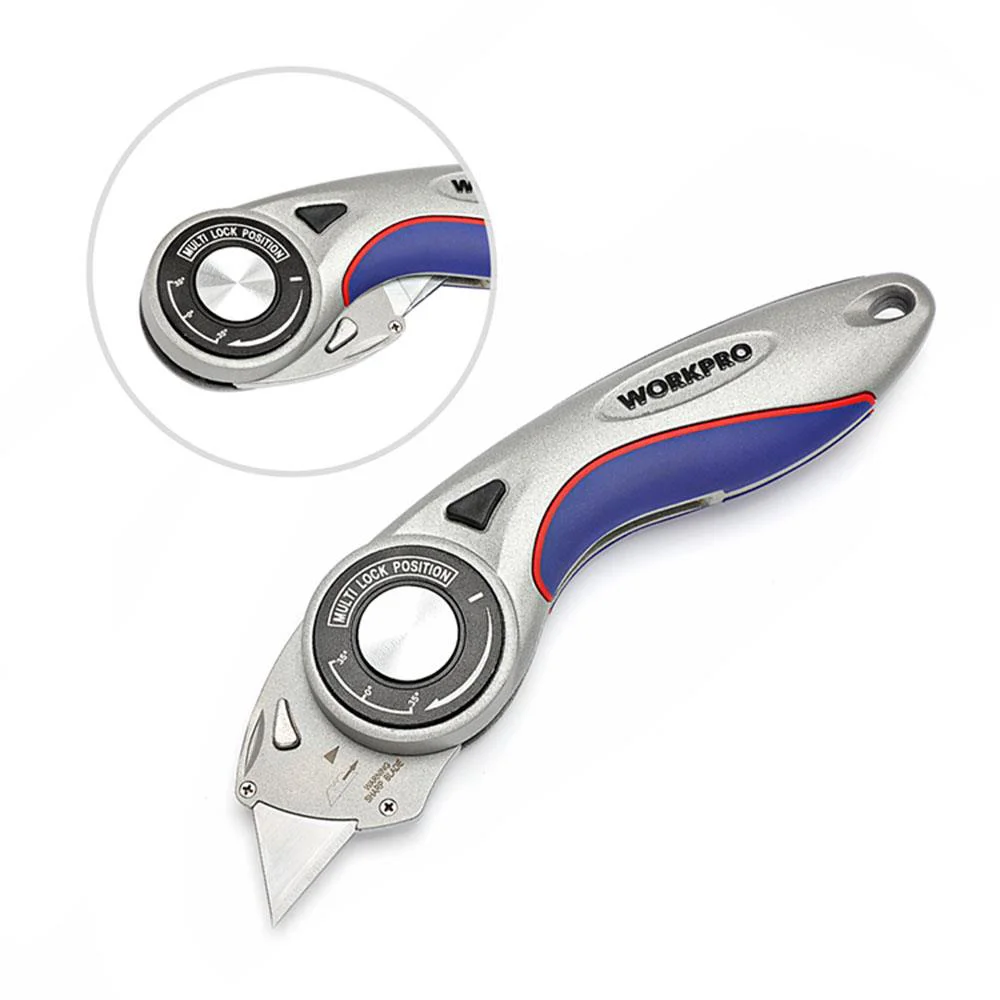 WORKPRO WP211013 Ağır Hizmet Alüminyum Gövde Açı Ayarlı Katlanır Rötuş Maket Bıçağı + 5 Adet Yedek Bıçak WORKPRO WP211013 Ağır Hizmet Alüminyum Gövde Açı Ayarlı Katlanır Rötuş Maket Bıçağı + 5 Adet Yedek Bıçak