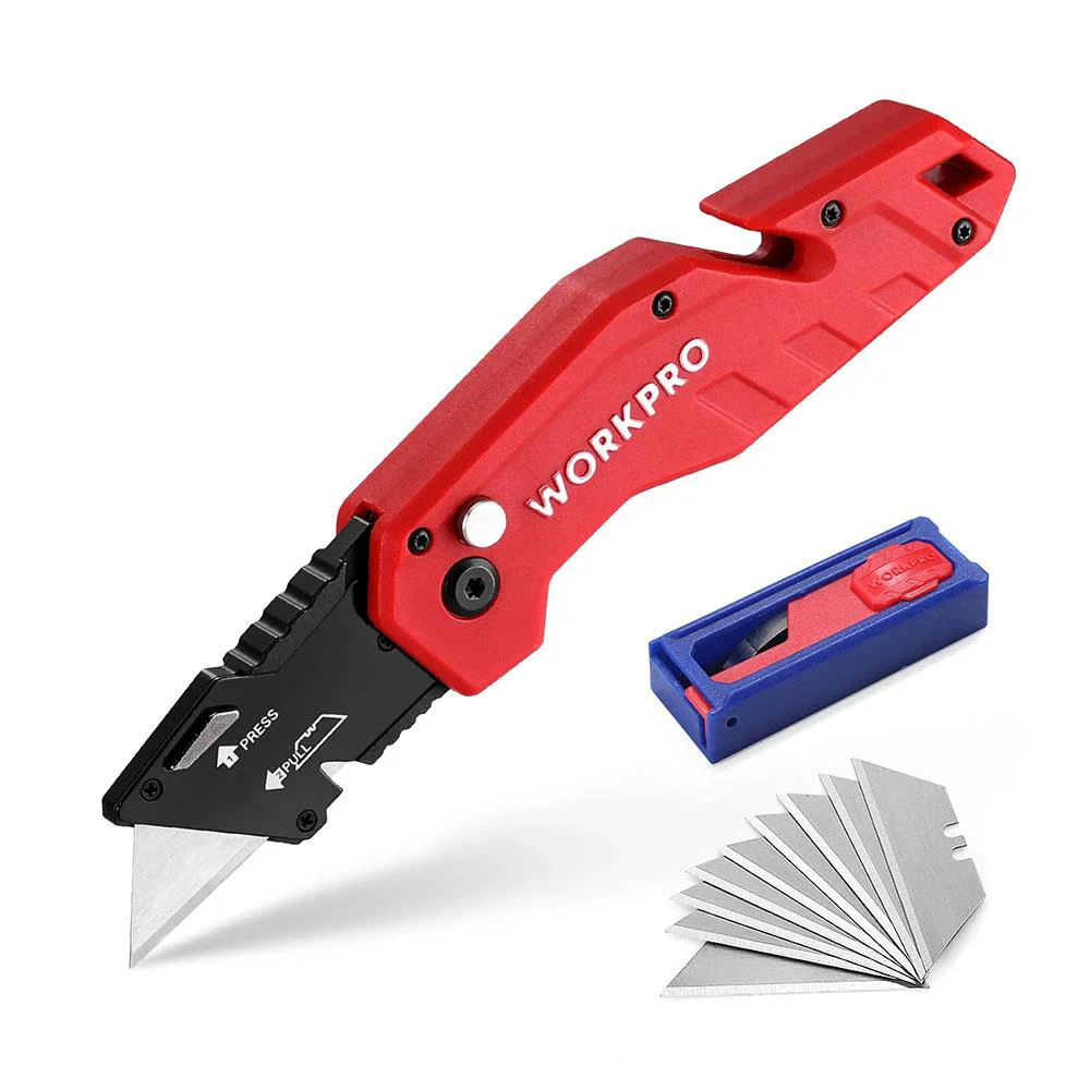 WORKPRO WP211018 Profesyonel Katlanır Çok Amaçlı Rötuş Maket Bıçağı + 10 Adet Yedek Bıçak WORKPRO WP211018 Profesyonel Katlanır Çok Amaçlı Rötuş Maket Bıçağı + 10 Adet Yedek Bıçak