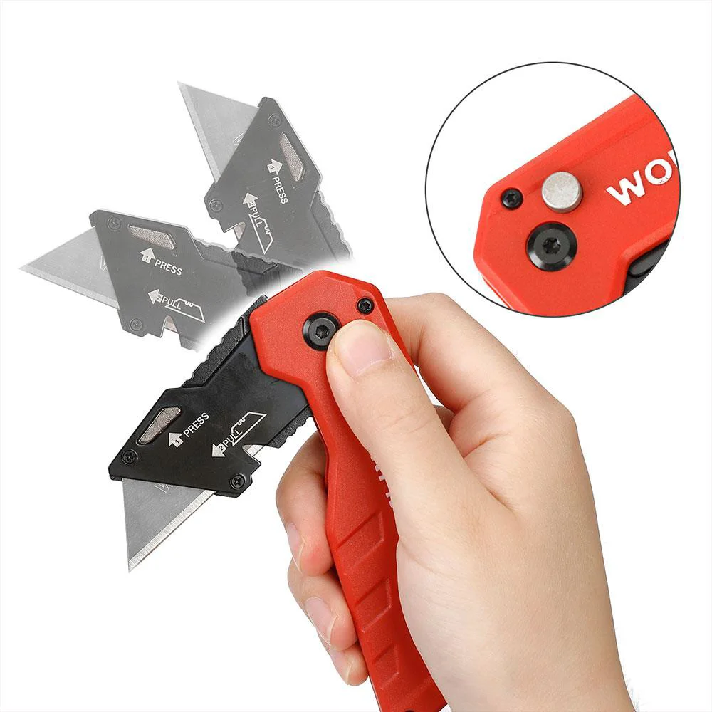 WORKPRO WP211018 Profesyonel Katlanır Çok Amaçlı Rötuş Maket Bıçağı + 10 Adet Yedek Bıçak WORKPRO WP211018 Profesyonel Katlanır Çok Amaçlı Rötuş Maket Bıçağı + 10 Adet Yedek Bıçak