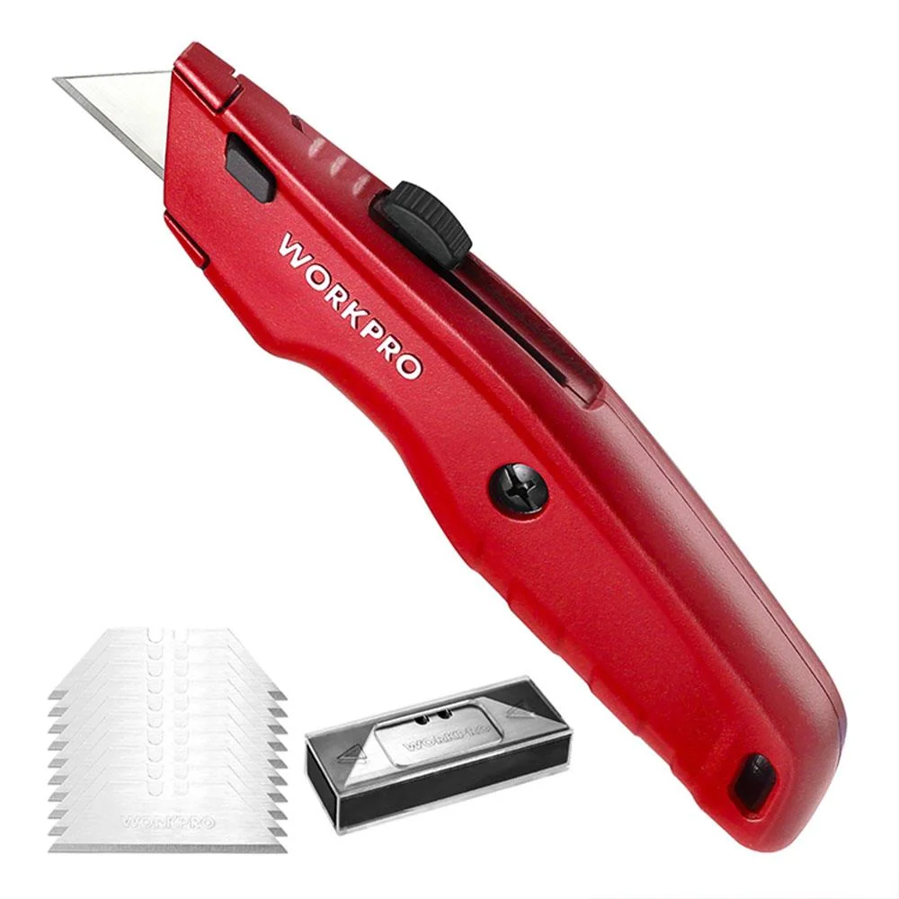 WORKPRO WP213017 Ağır Hizmet Alüminyum Gövde Geri Çekilebilir Rötuş Maket Bıçağı + 3 Adet Yedek Bıçak WORKPRO WP213017 Ağır Hizmet Alüminyum Gövde Geri Çekilebilir Rötuş Maket Bıçağı + 3 Adet Yedek Bıçak