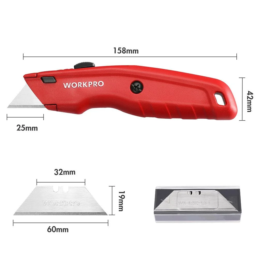 WORKPRO WP213017 Ağır Hizmet Alüminyum Gövde Geri Çekilebilir Rötuş Maket Bıçağı + 3 Adet Yedek Bıçak WORKPRO WP213017 Ağır Hizmet Alüminyum Gövde Geri Çekilebilir Rötuş Maket Bıçağı + 3 Adet Yedek Bıçak