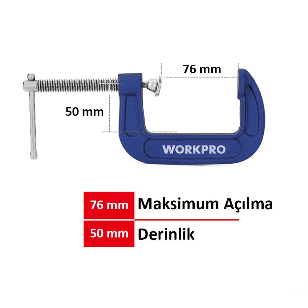 WORKPRO WP232018 75mm G Tipi İşkence WORKPRO WP232018 75mm G Tipi İşkence