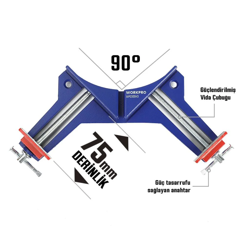 WORKPRO WP232043 75mm 90° Profesyonel Köşe İşkence WORKPRO WP232043 75mm 90° Profesyonel Köşe İşkence