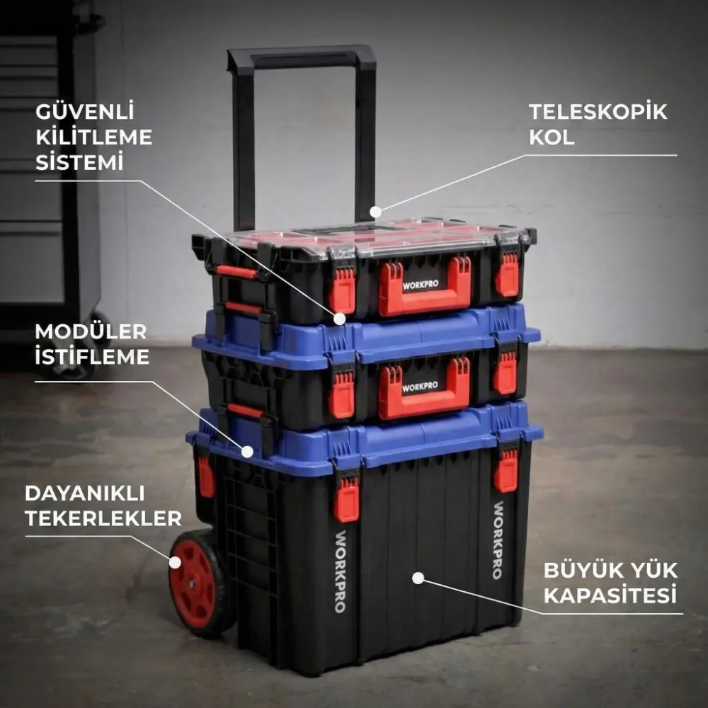 WORKPRO WP283032 54Lt 56x44,2x50cm Tekerlekli Kilitli Profesyonel Takım Çantası WORKPRO WP283032 54Lt 56x44,2x50cm Tekerlekli Kilitli Profesyonel Takım Çantası