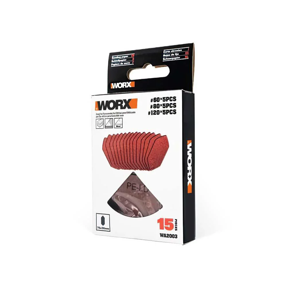 WORX WA2003 76x30mm 60, 80, 120 Kum, 15 Adet Cırtlı Universal Mouse Parmak Zımpara Kâğıdı Seti WORX WA2003 76x30mm 60, 80, 120 Kum, 15 Adet Cırtlı Universal Mouse Parmak Zımpara Kâğıdı Seti