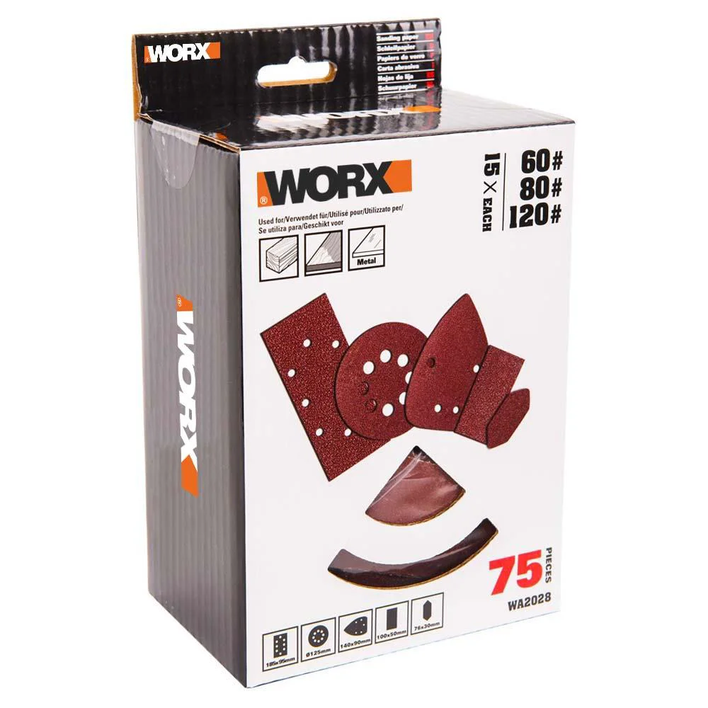WORX WA2028 60, 80, 120 Kum, Metal ve Ahşap 75 Adet Cırtlı Zımpara Kâğıdı Seti WORX WA2028 60, 80, 120 Kum, Metal ve Ahşap 75 Adet Cırtlı Zımpara Kâğıdı Seti