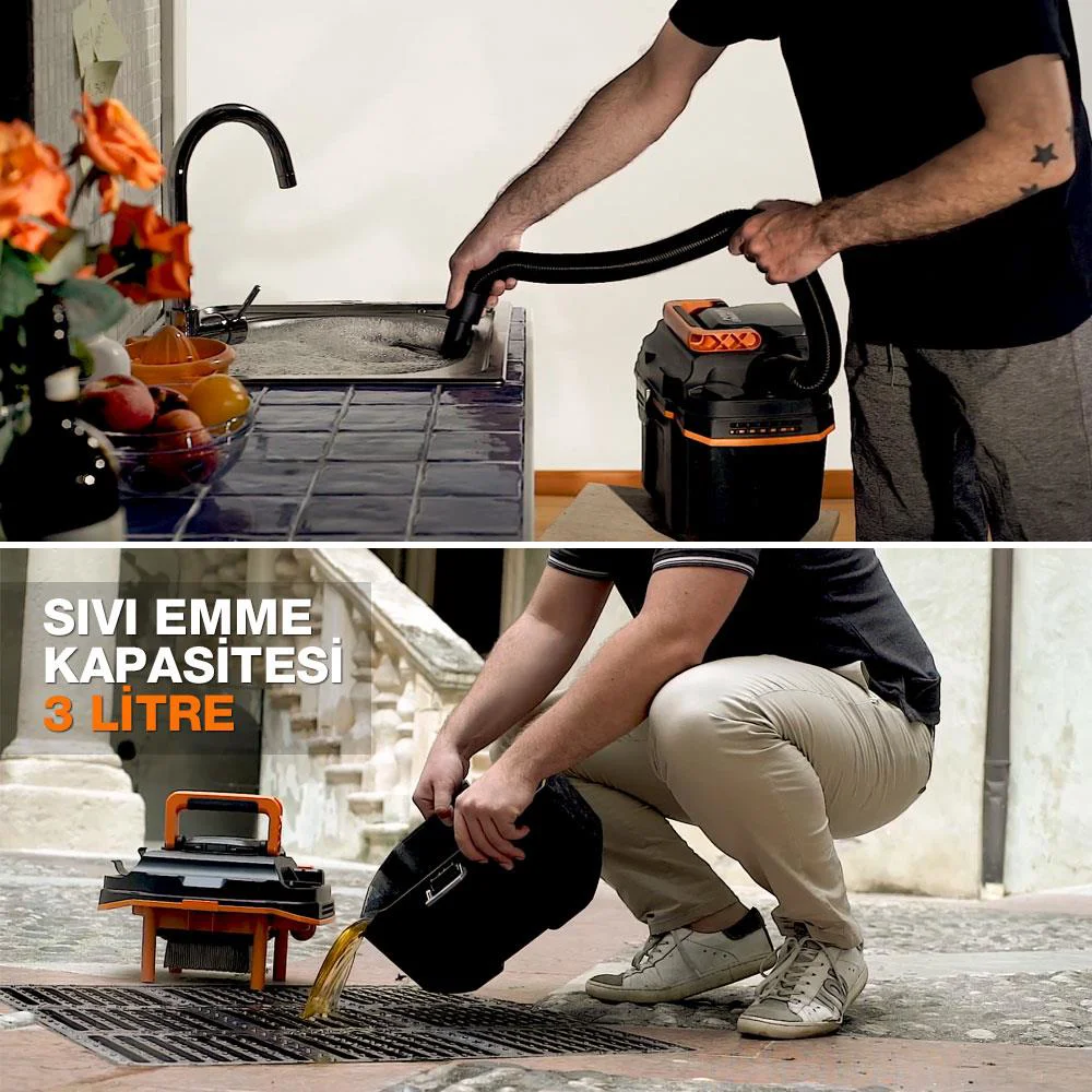 WORX WX031 20Volt 4.0Ah. 200W/16Kpa Li-ion Kömürsüz Flexi Esnek Hortumlu Profesyonel Şarjlı Islak/Kuru Süpürge & Üfleme WORX WX031 20Volt 4.0Ah. 200W/16Kpa Li-ion Kömürsüz Flexi Esnek Hortumlu Profesyonel Şarjlı Islak/Kuru Süpürge & Üfleme