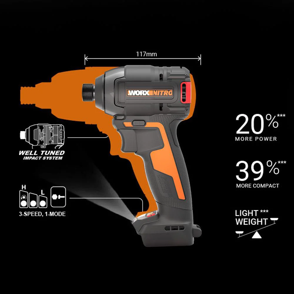 WORX WX265.9 20Volt 200Nm Kömürsüz Profesyonel Şarjlı Darbeli Tornavida (Akü Dahil Değildir) WORX WX265.9 20Volt 200Nm Kömürsüz Profesyonel Şarjlı Darbeli Tornavida (Akü Dahil Değildir)