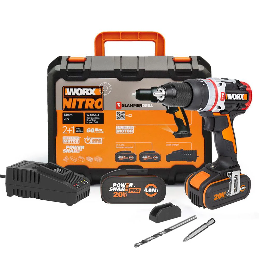WORX WX354.4 20Volt/4.0Ah Li-ion Çift Akülü Kömürsüz Profesyonel Şarjlı Darbeli Matkap WORX WX354.4 20Volt/4.0Ah Li-ion Çift Akülü Kömürsüz Profesyonel Şarjlı Darbeli Matkap