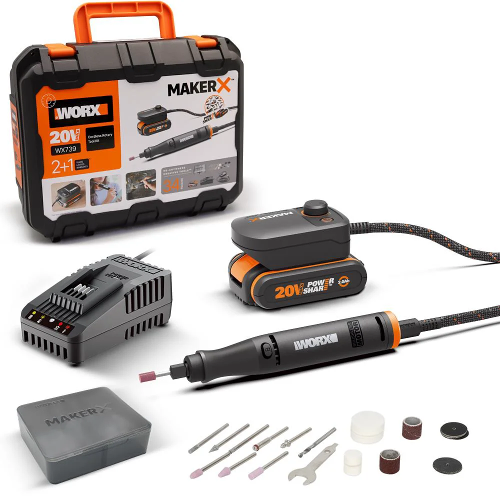 WORX WX739 MAKERX 20Volt 2.0Ah. Kömürsüz Profesyonel Kalem Tipi Devir Ayarlı Gravür Seti + 34 Parça aksesuar WORX WX739 MAKERX 20Volt 2.0Ah. Kömürsüz Profesyonel Kalem Tipi Devir Ayarlı Gravür Seti + 34 Parça aksesuar