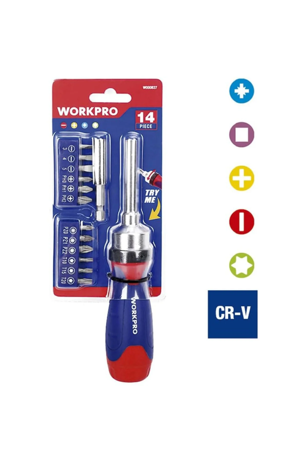 WP200524 14 Parça Profesyonel CR-V Cırcırlı Bits Tornavida Seti