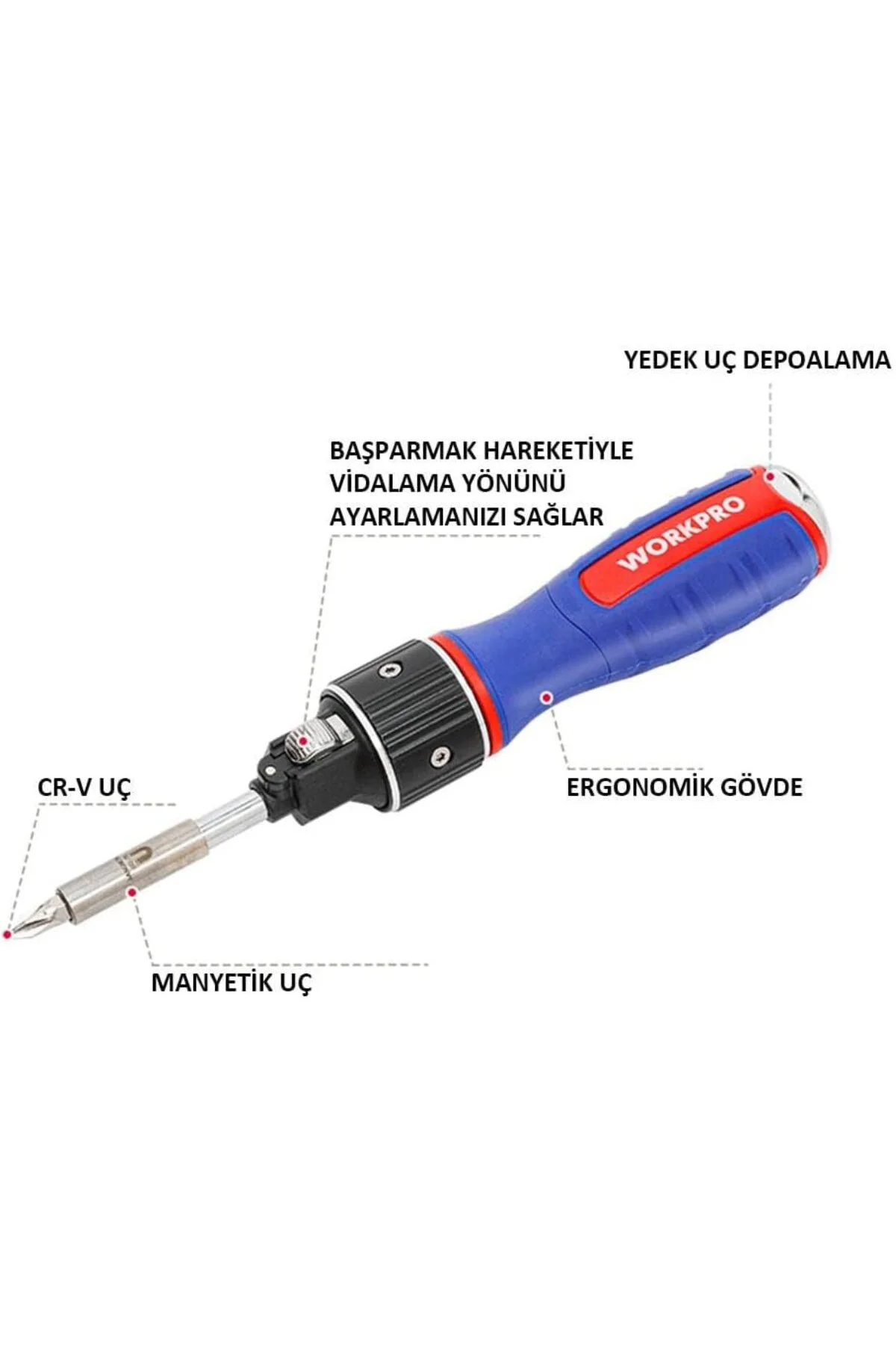 WP221069 6-IN-1 Profesyonel CR-V Cırcırlı Manyetik Tornavida Seti