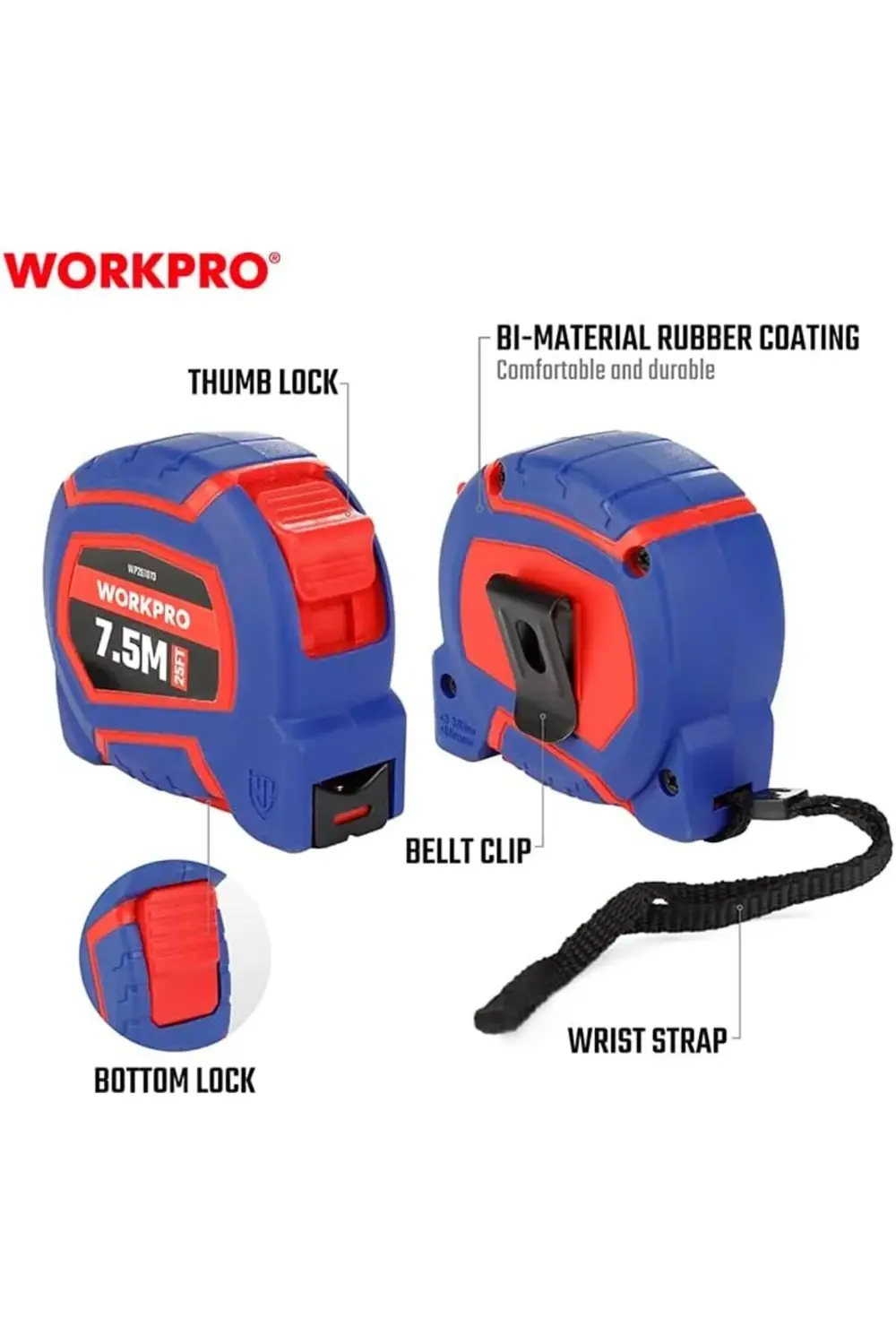 WP261010 7,5Mx25mm/25Ft. Kaplama Sarı Çelik Şerit Metre 1185222