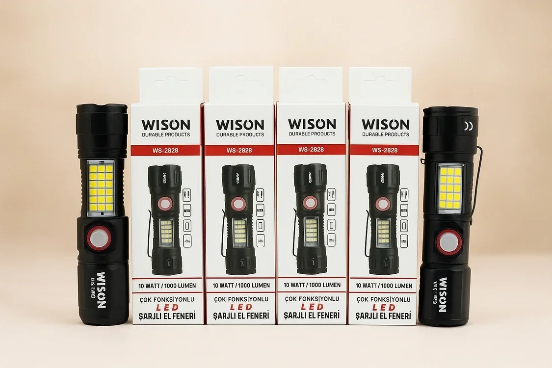 Ws-2828 Ultra Usb Şarjlı Polis El Feneri, Bekçi, Asker El Feneri Kırmızı Mavi Çakarlı 1000 Lümen Bx40