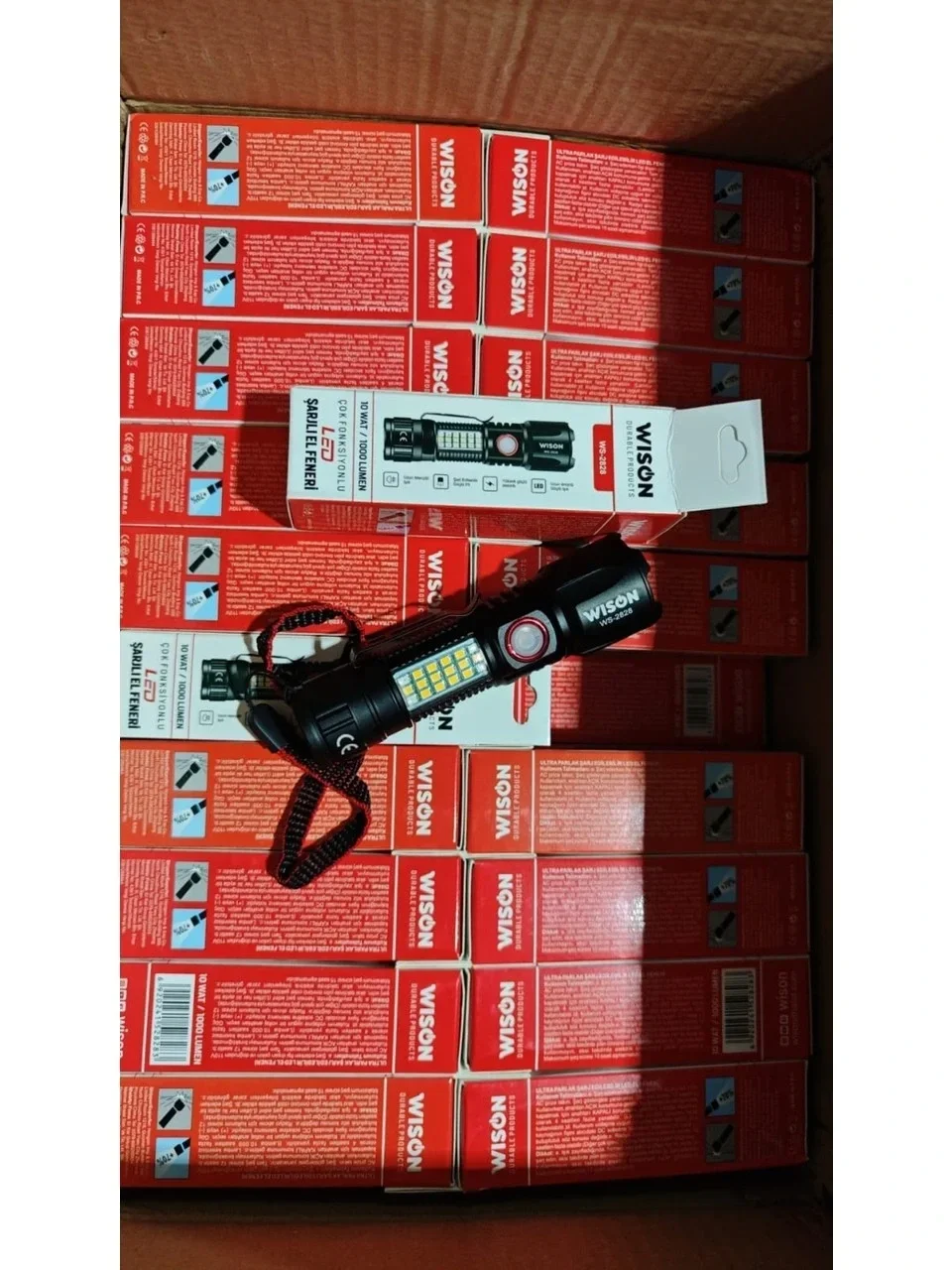Ws-2828 Ultra Usb Şarjlı Polis El Feneri, Bekçi, Asker El Feneri Kırmızı Mavi Çakarlı 1000 Lümen Bx40
