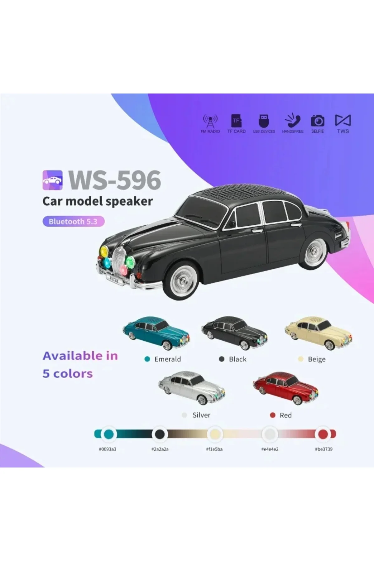 WS-596 Araba Görünümlü Kablosuz Bluetooth Hoparlör Siyah
