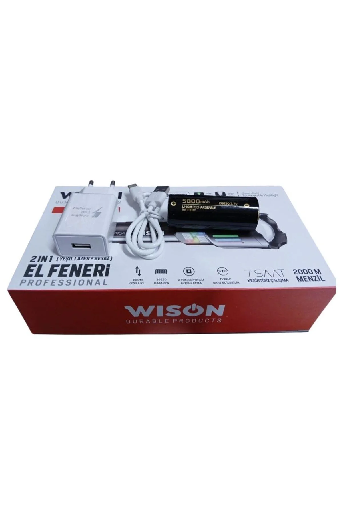 Ws-9954 25w Zoomlu Yeşil Lazerli Metal Şarjlı El Feneri