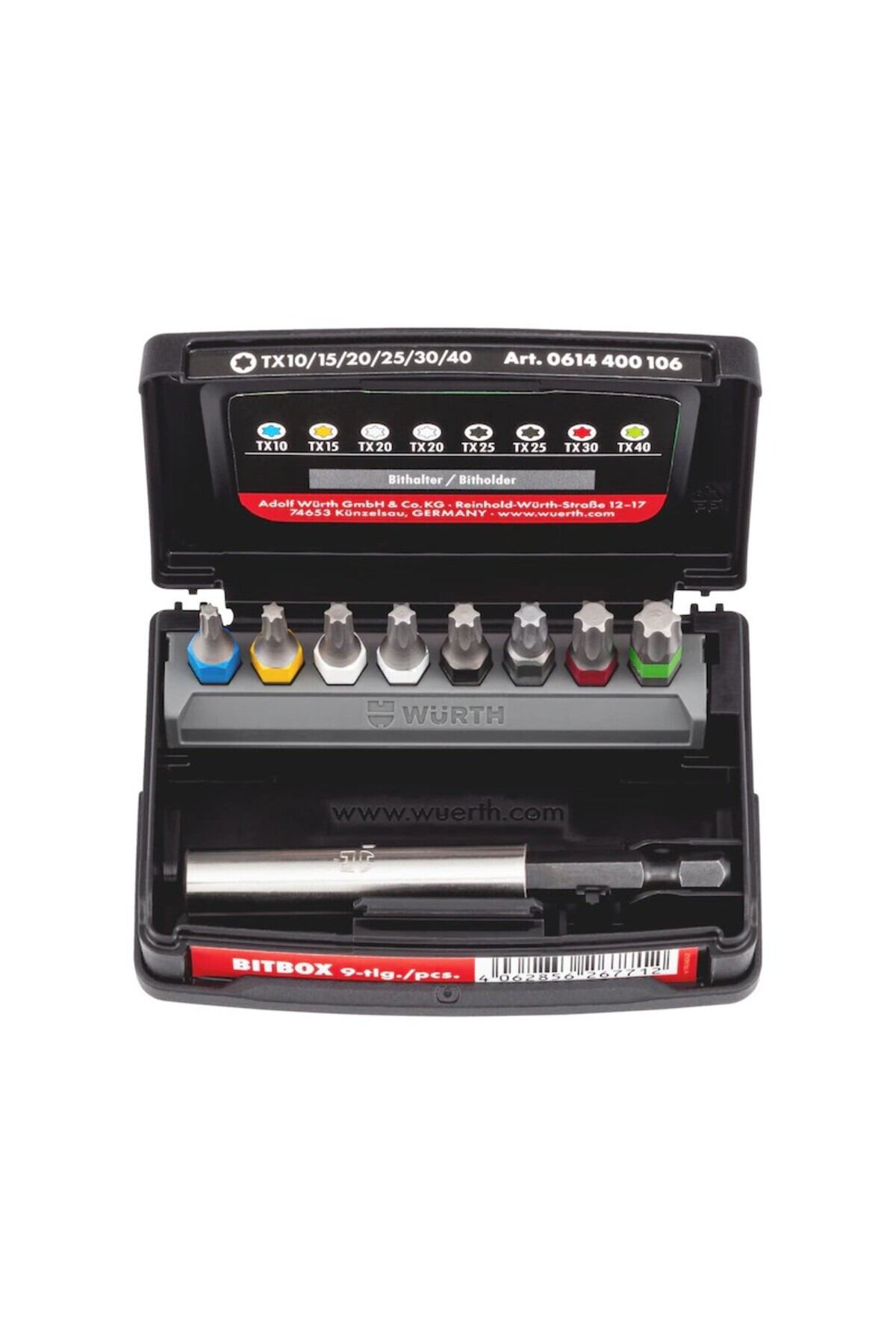 Würth  Bit Box Tx C 6.3 (1/4) W. Bit Holder Set 6, 9 Pcs.