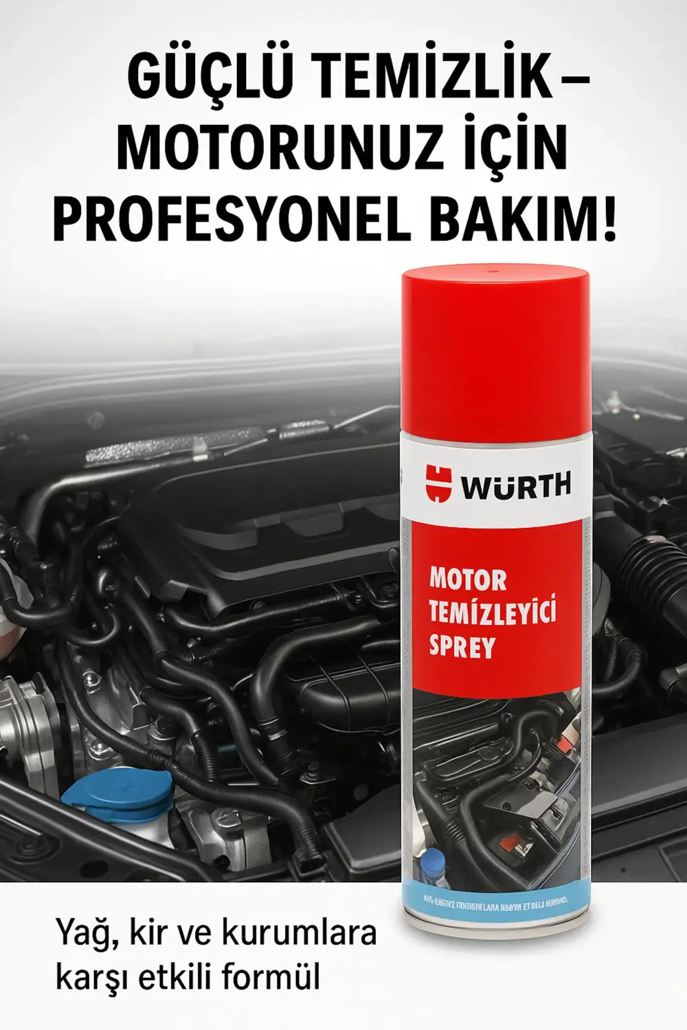 WÜRTH MOTOR TEMİZLEME SPREYİ SUSUZ PARLATMA SPREY 500ML GERMANY