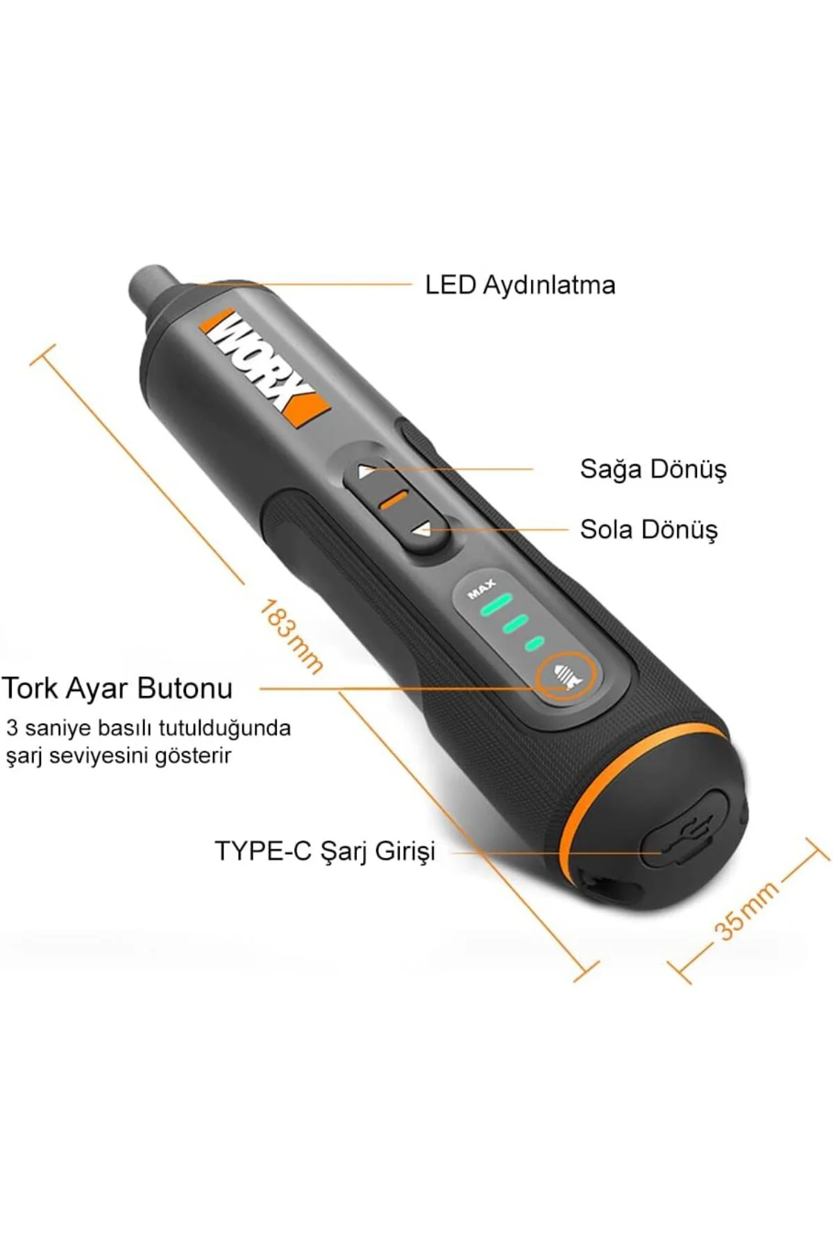 WX240 4Volt/1.5Ah. Li-ion Akıllı Şarjlı Tornavida + 26 adet Bits 