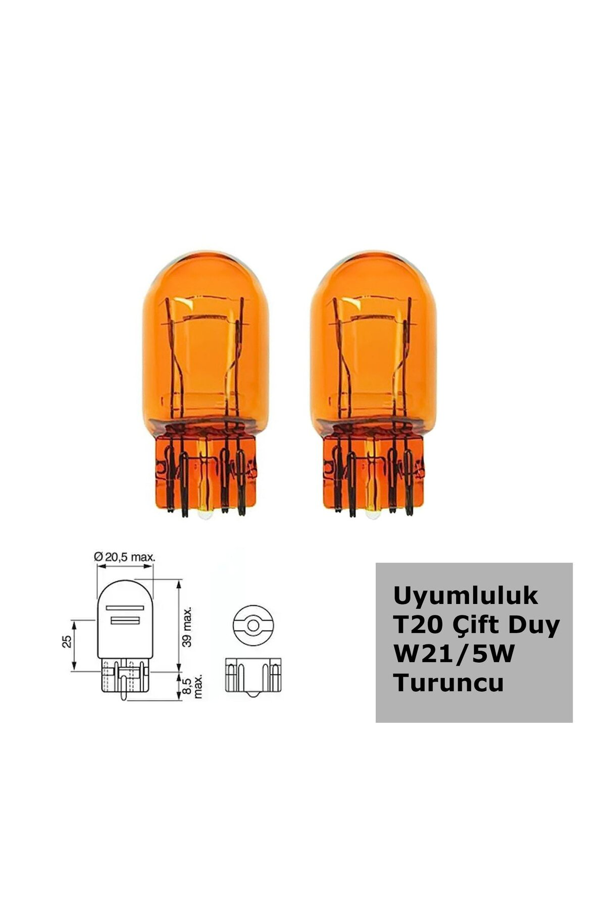 WY21 Tip 5W Çift Duylu Turuncu Halojen Ampul 12V 2 Adet