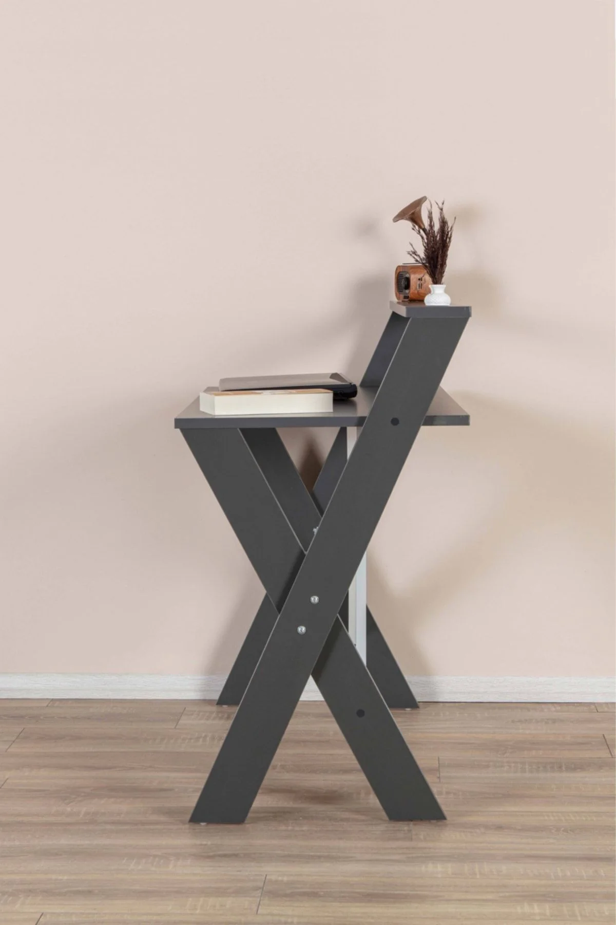 X Ayaklı Raflı Ders Çalışma Masası 50x90 Cm Antrasit X Ayaklı Raflı Ders Çalışma Masası 50x90 Cm Antrasit