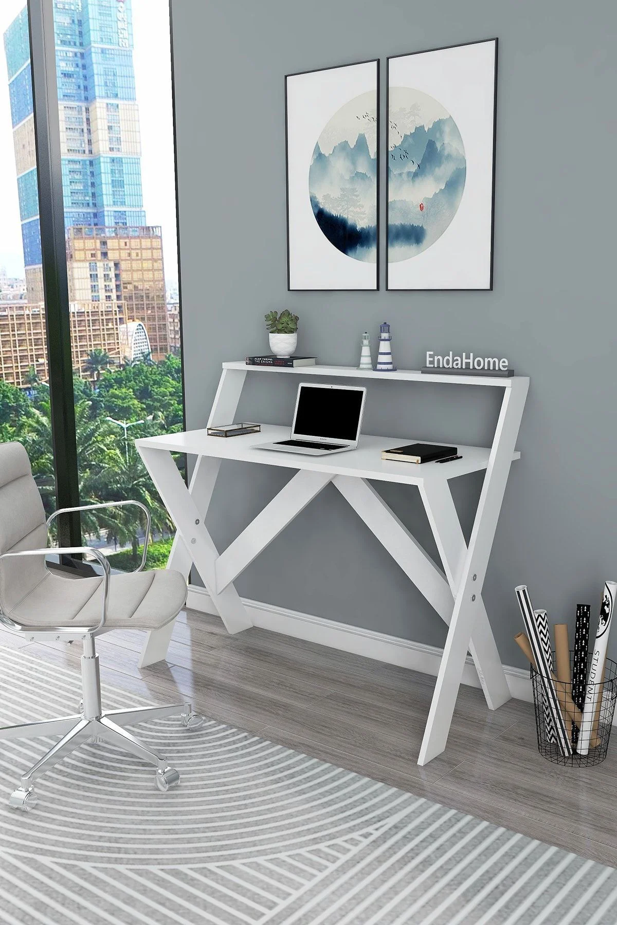 X Ayaklı Raflı Ders Çalışma Masası 50x90 Cm Beyaz X Ayaklı Raflı Ders Çalışma Masası 50x90 Cm Beyaz