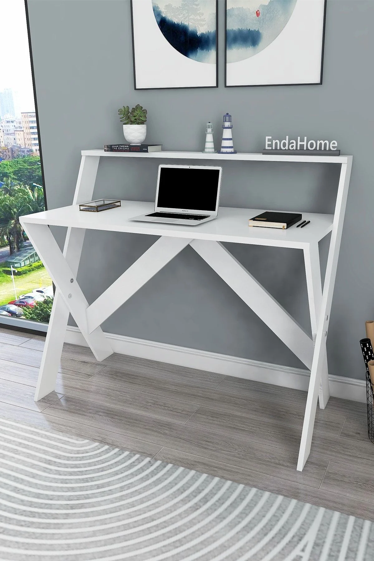 X Ayaklı Raflı Ders Çalışma Masası 50x90 Cm Beyaz X Ayaklı Raflı Ders Çalışma Masası 50x90 Cm Beyaz