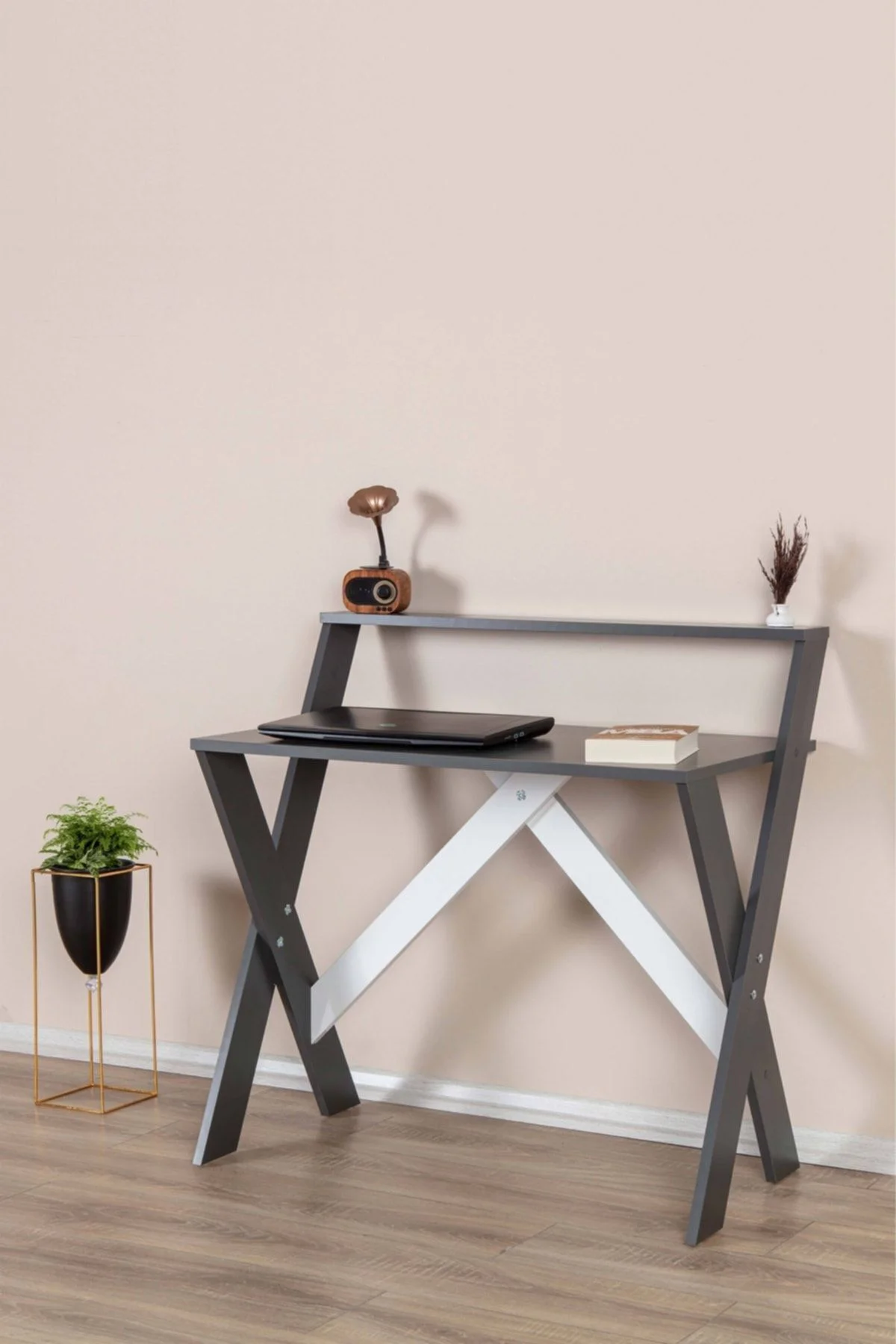 X Ayaklı Raflı Ders Çalışma Masası 50x90 Cm Antrasit X Ayaklı Raflı Ders Çalışma Masası 50x90 Cm Antrasit