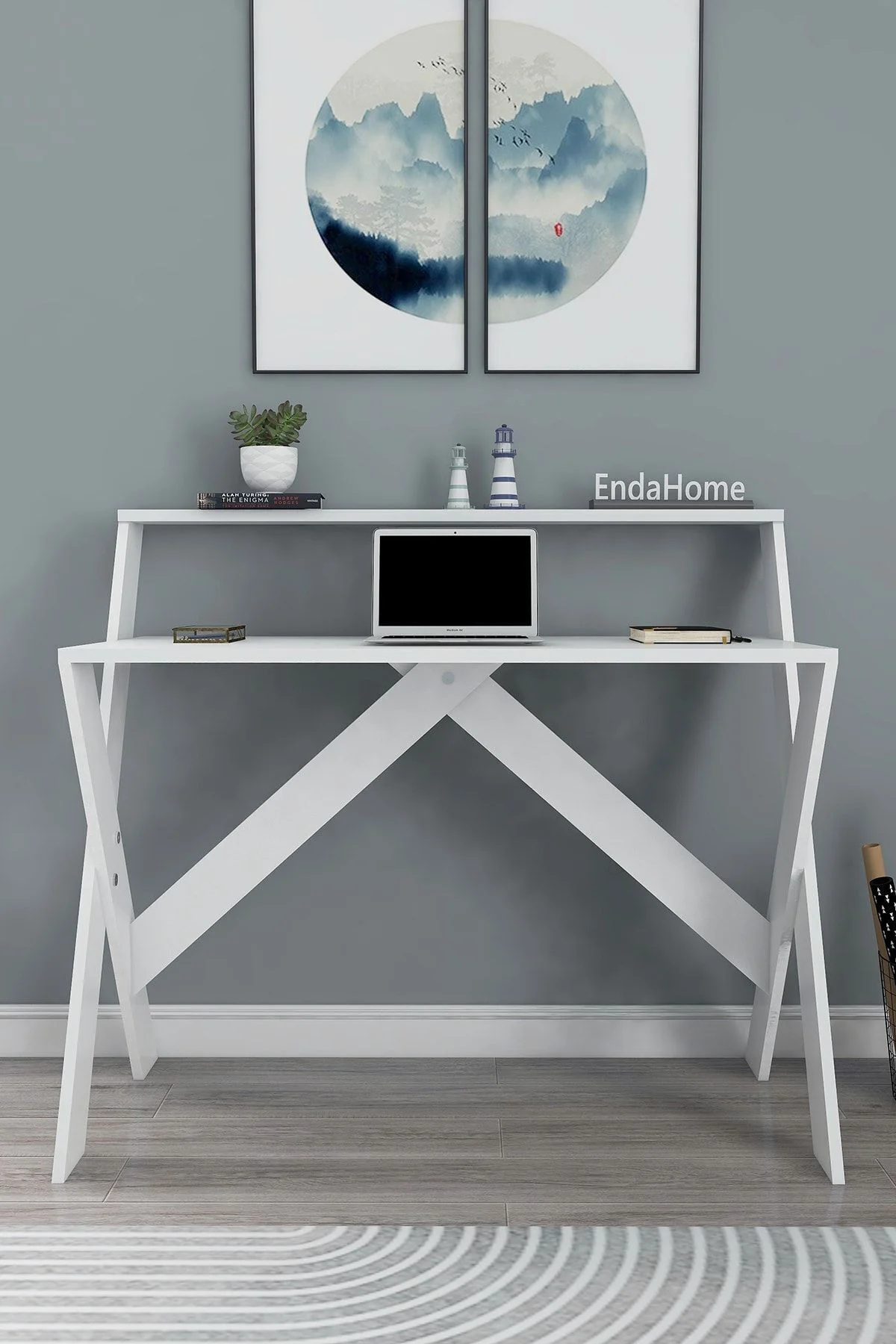 X Ayaklı Raflı Ders Çalışma Masası 50x90 Cm Beyaz X Ayaklı Raflı Ders Çalışma Masası 50x90 Cm Beyaz