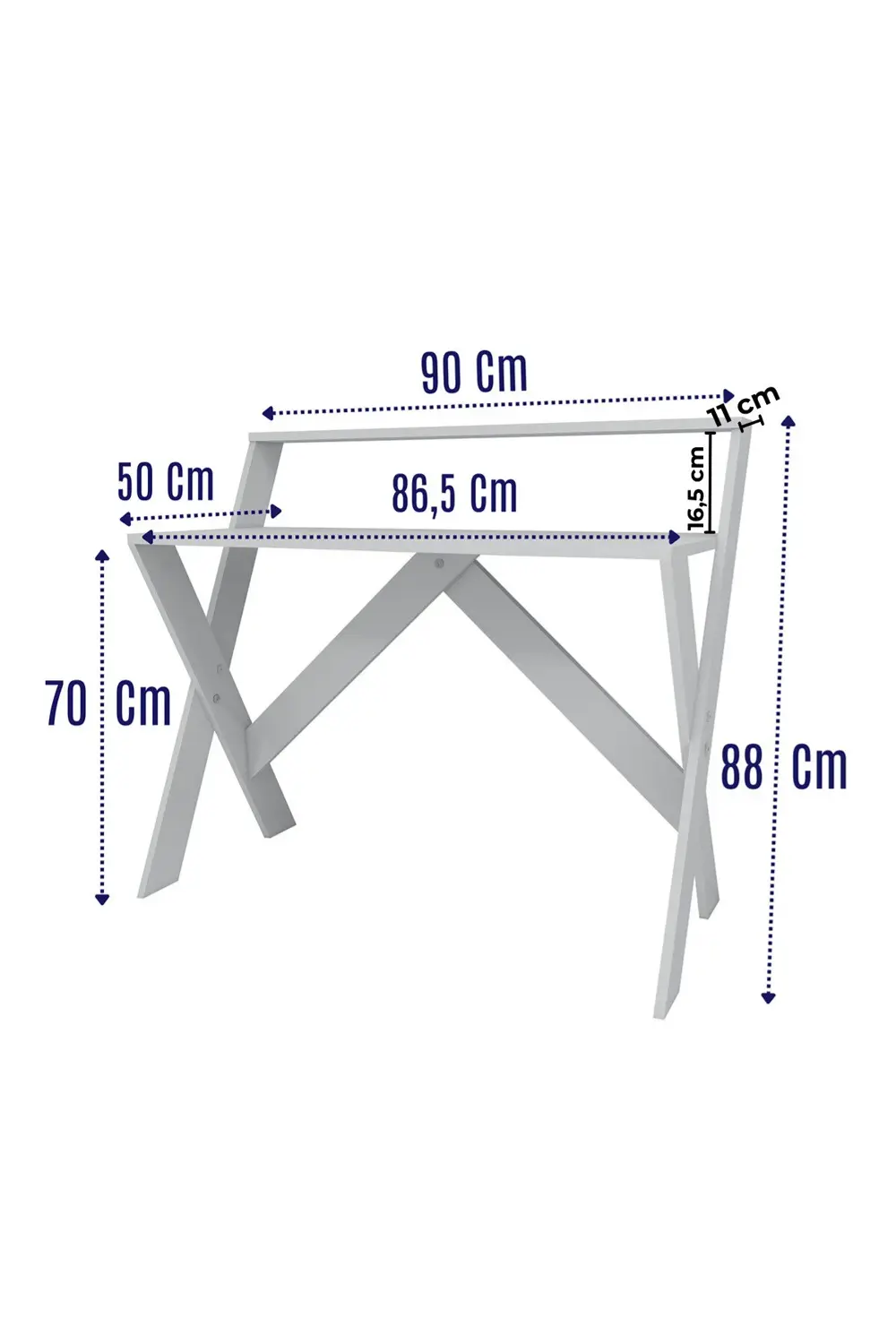 X Ayaklı Raflı Ders Çalışma Masası 50x90 Cm Çam