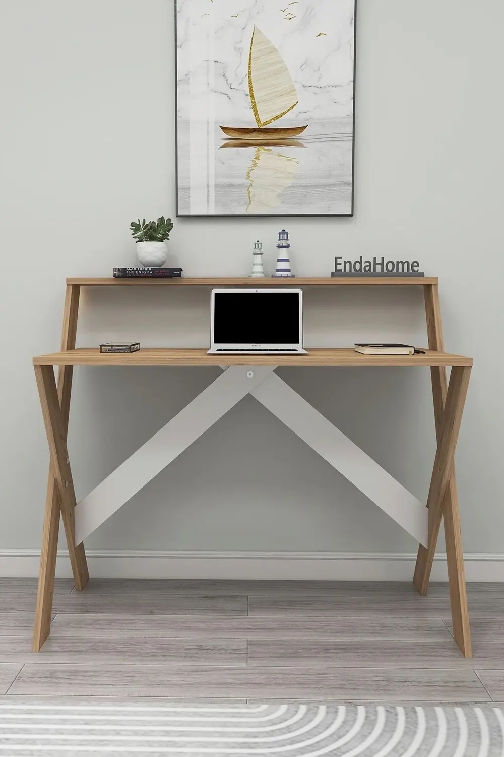 X Ayaklı Raflı Ders Çalışma Masası 50x90 Cm Çam