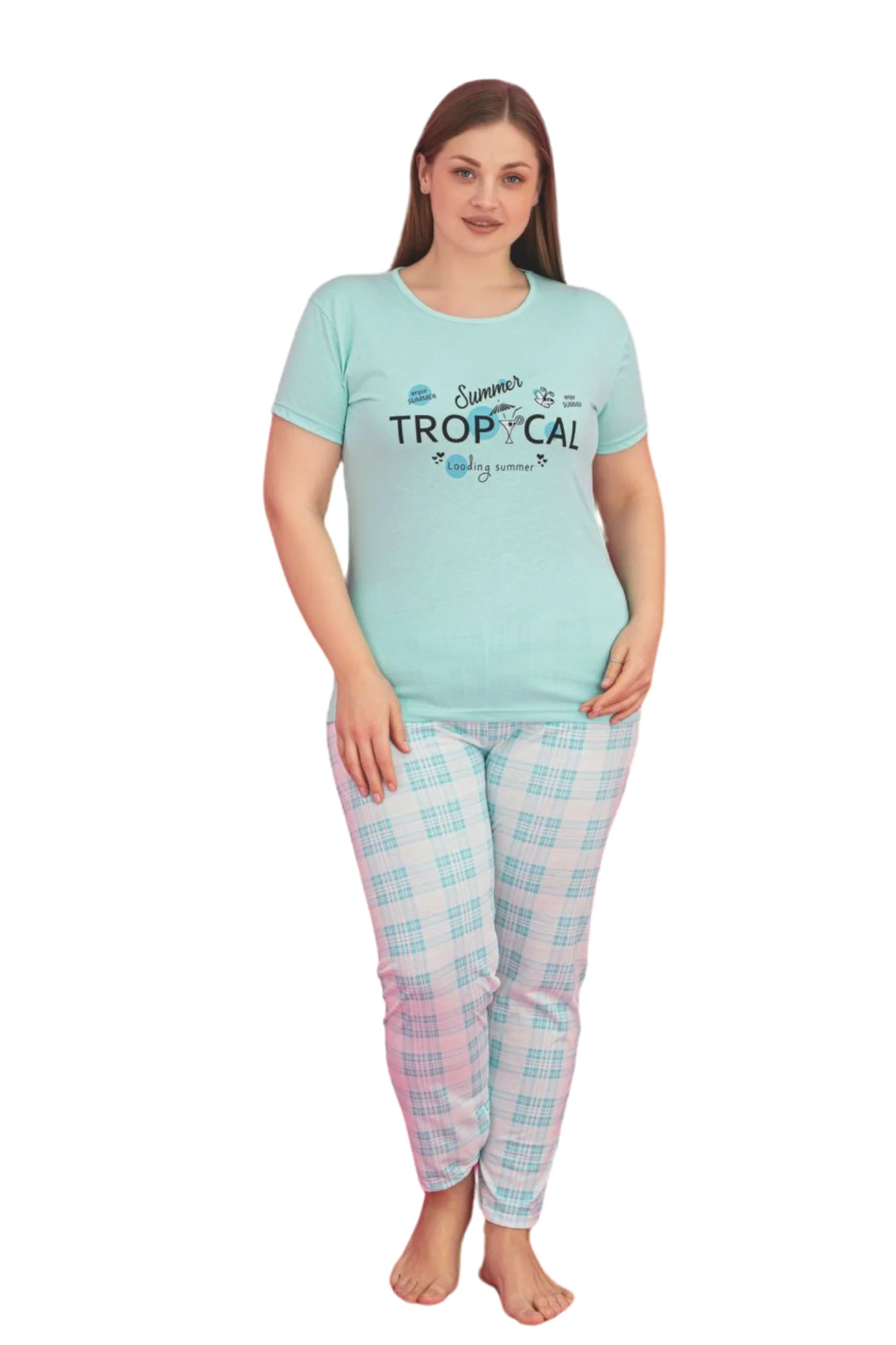 X-Dreamy Büyük Beden Pamuklu Ekose Kareli Kısa Kollu Pijama Takımı, Mavi, XL Fiyatı, Yorumları ve Özellikleri