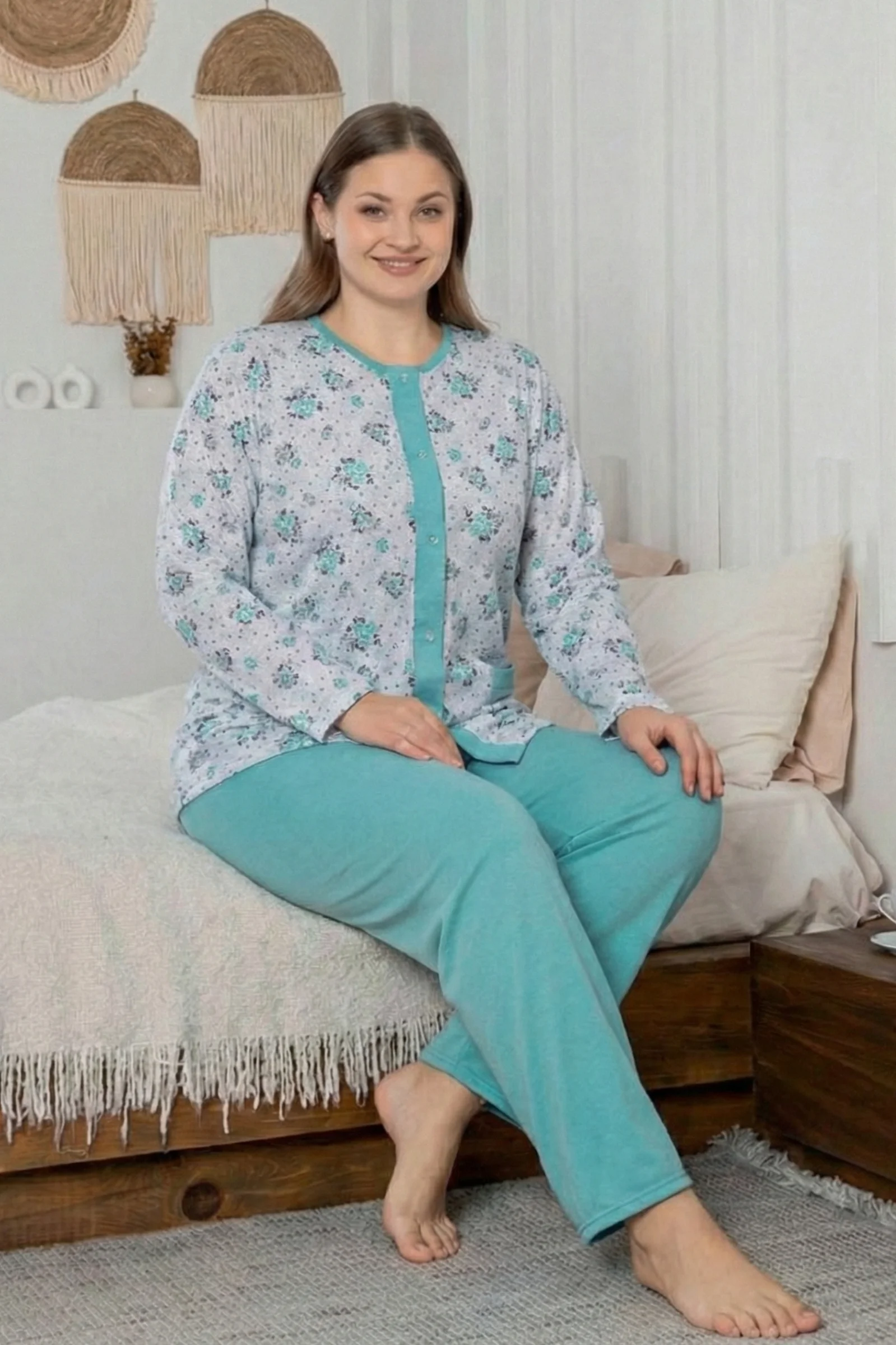 X-Dreamy Büyük Beden Pamuklu Cepli Çiçekli Önden Düğmeli Pijama Takımı, Yeşil, XL Fiyatı, Yorumları ve Özellikleri