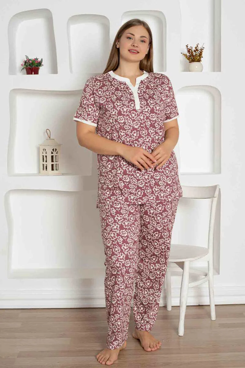 X-Dreamy Büyük Beden Likralı Pamuklu Çiçekli Kısa Kollu Pijama Takımı, Gül Kurusu, 4XL Fiyatı, Yorumları ve Özellikleri