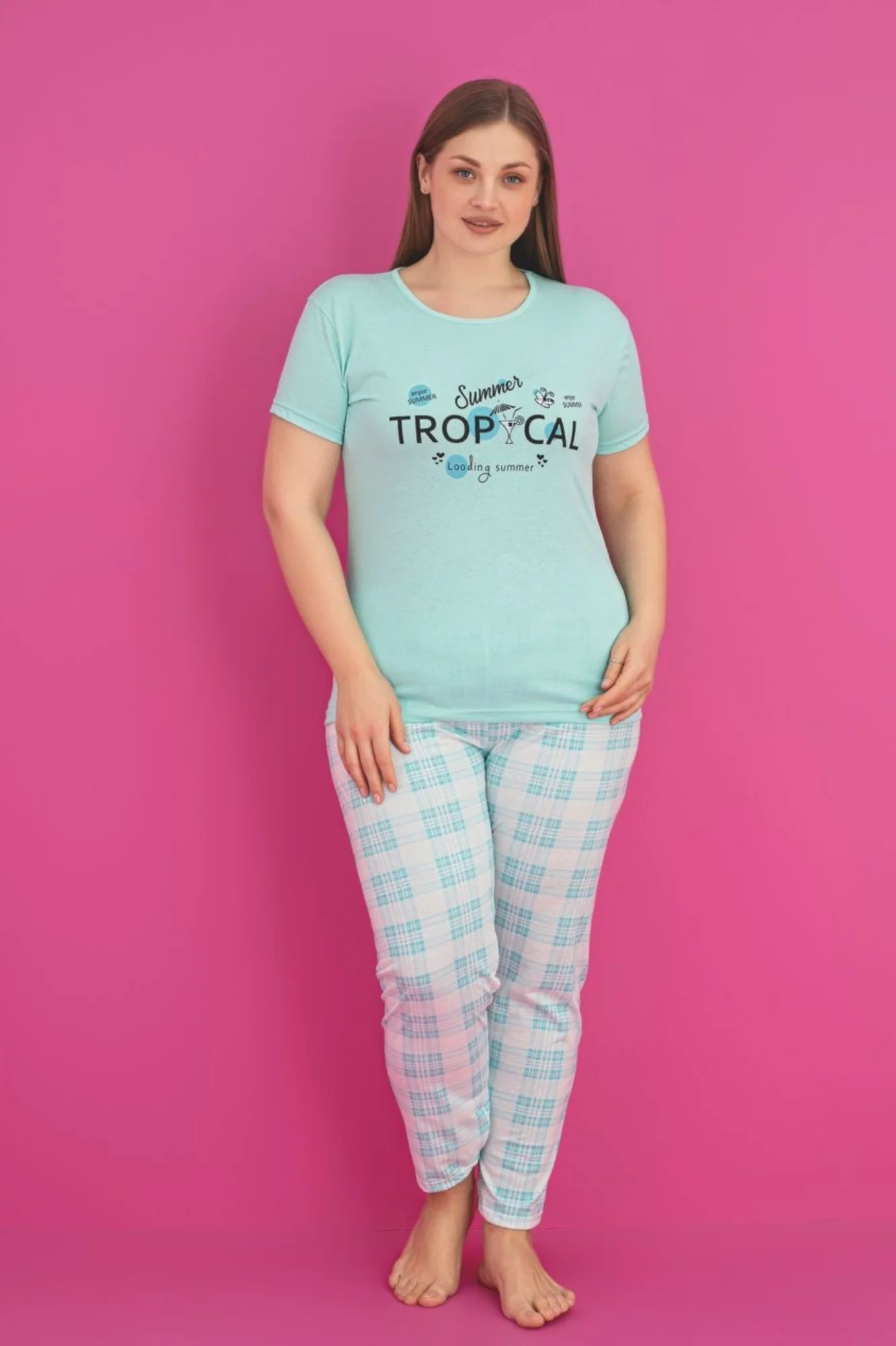 X-Dreamy Büyük Beden Pamuklu Ekose Kareli Kısa Kollu Pijama Takımı, Mavi, XL Fiyatı, Yorumları ve Özellikleri