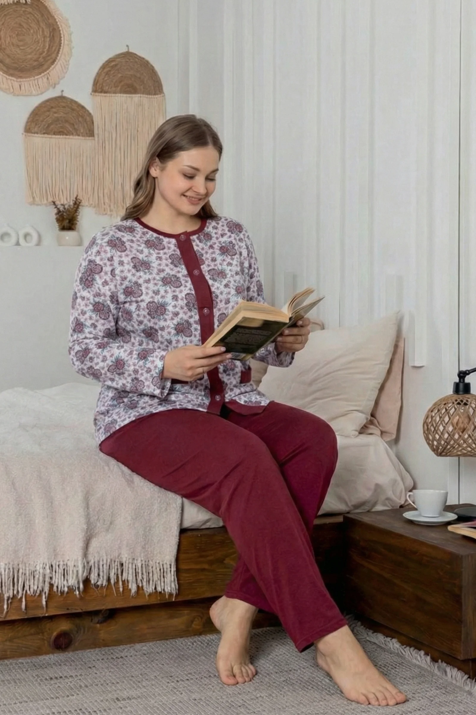 X-Dreamy Büyük Beden Pamuklu Cepli Çiçekli Önden Düğmeli Pijama Takımı, Bordo, XL Fiyatı, Yorumları ve Özellikleri
