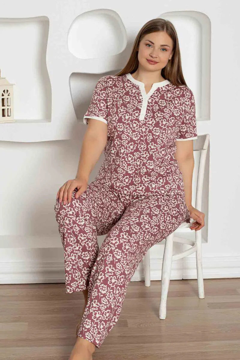 X-Dreamy Büyük Beden Likralı Pamuklu Çiçekli Kısa Kollu Pijama Takımı, Gül Kurusu, 4XL Fiyatı, Yorumları ve Özellikleri