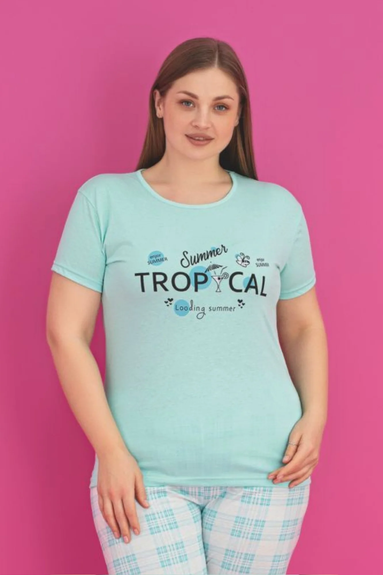 X-Dreamy Büyük Beden Pamuklu Ekose Kareli Kısa Kollu Pijama Takımı, Mavi, XL Fiyatı, Yorumları ve Özellikleri