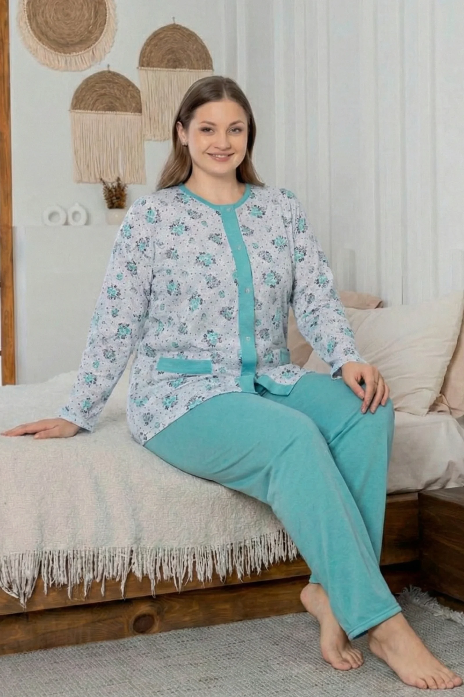 X-Dreamy Büyük Beden Pamuklu Cepli Çiçekli Önden Düğmeli Pijama Takımı, Yeşil, XL Fiyatı, Yorumları ve Özellikleri