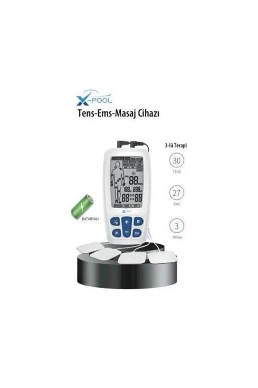 X-pool Bataryalı 2 Kanallı Dijital Tens Ems Masaj Cihazı