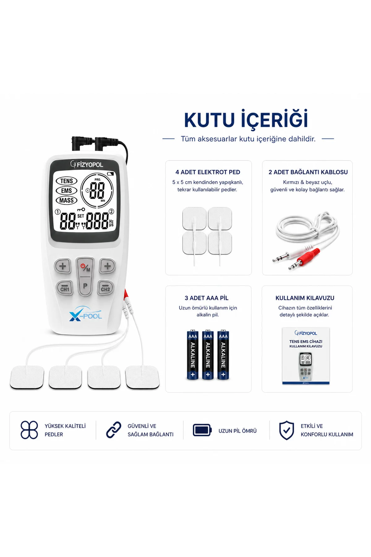 X Pool Fonksiyonel, 2 Kanallı Portatif Dijital Tens, Ems, Masaj Cihazı