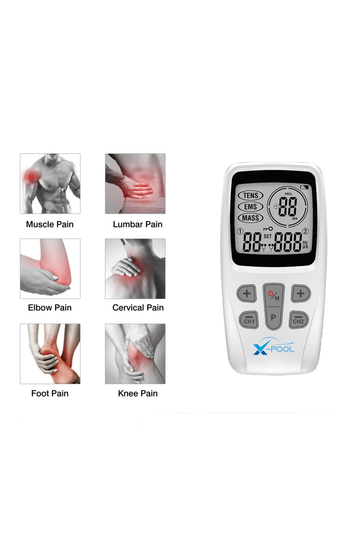 X Pool Fonksiyonel, 2 Kanallı Portatif Dijital Tens, Ems, Masaj C